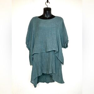 Umgee Woman’s Layered Tunic Top M Baltic Green Relaxed Lagenlook Boho Artsy